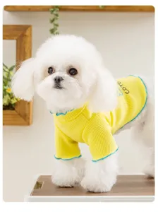 Leuke gele huisdier hondenshirt voor lente zomer, ademende puppykleding en casual kattenkleding nu