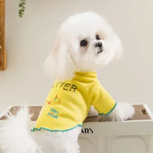 Leuke gele huisdier honden kleding, lichte geribbelde trui voor lente en zomer dagelijkse kleding.