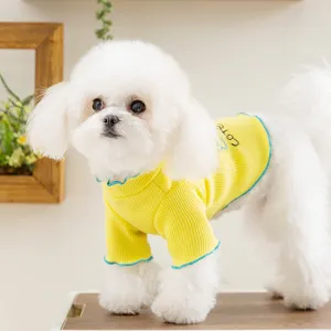 Schattig geel huisdierentrui voor honden en katten, zachte geribbelde puppykleding met volants.