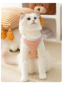 Schattig huisdier vest en coltrui set, zachte fleece winterkleding voor katten en honden.