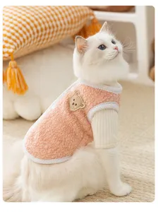 schattig winter huisdier vest detail roze fleece kattenkleding zachte puppy kleding