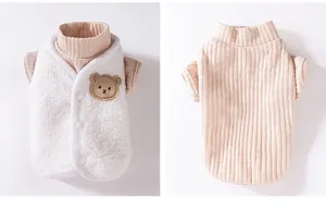 Gezellig huisdier fleece vest set detail, schattige berenborduurwerk voor kleine honden