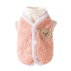 Leuke fleece hondenvest winter warme puppy kleding met schattig beren borduurwerk voor dieren