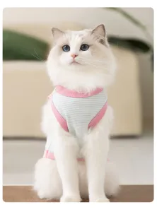 Schattige gestreepte kattenvest huisdierkleding voor lente en zomer comfortabel katoen
