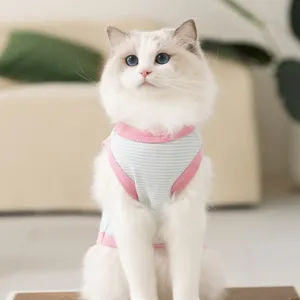Huisdier Vest Schattig GestreEPT Hart Knop Kattenkleding Kleine Hond Zomer Ademende Kleding Puppy Tanktop