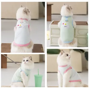 Schattig gestreept huisdier vest voor katten en kleine honden, ademende zomerkleding katoen.