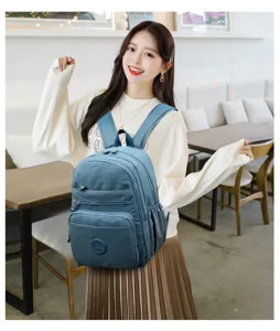 Casual nylon backpack for women stylish multi-pocket travel school bag blue daily commute