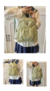 Green PU leather backpack for women stylish travel bag large capacity casual daypack