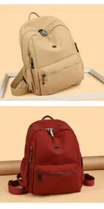 Casual nylon backpack solid color lightweight travel school bag for women daily use chic new