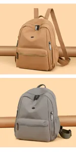 Casual minimalist women backpack detail view, showing smooth zipper and durable fabric texture.