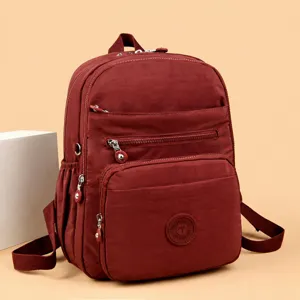 Waterproof oxford cloth backpack casual commuter travel school bag for women wine red