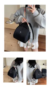 Zaino da donna elegante con spalline etniche colorate, borsa nera casual per la scuola e viaggi.