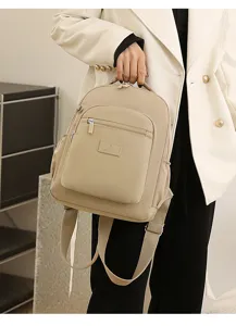 Casual nylon backpack for women stylish daily travel school bag beige lightweight daypack