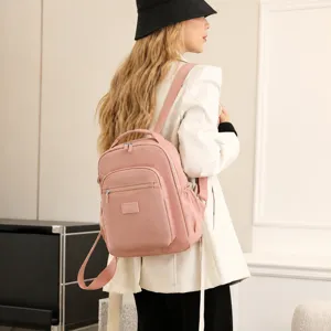 Women pink nylon casual backpack lightweight school travel daypack stylish fashion bag