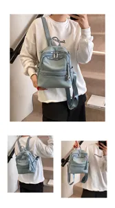 Casual PU leather backpack for women, stylish multi-pocket daypack for travel and school.