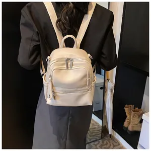 Casual women pu leather mini backpack stylish daily travel daypack off-white school bag