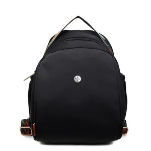 Zaino casual da donna in nero con spallacci colorati, elegante borsa giornaliera per ragazze
