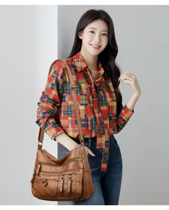 Borsa a tracolla morbida in PU con multi tasche, borsa casual con chiusura lampo.