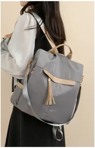 Sac à dos femme élégant décontracté en nylon avec franges voyage quotidien anti-vol