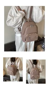 Women fashion soft leather backpack casual stylish daypack multi-pocket daily use detail view