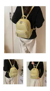 Women's soft leather backpack stylish casual daily daypack with zipper pockets yellow