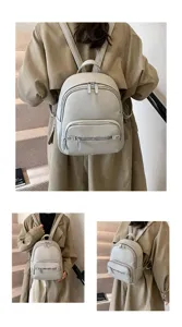 Women fashion leather backpack casual stylish school bookbag multi-pocket daily daypack grey