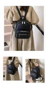 Women black soft leather backpack casual fashion daily daypack school travel shoulder bag