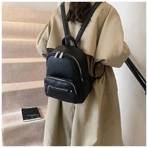 Women black soft leather backpack, casual fashion stylish school bag for daily use and travel.
