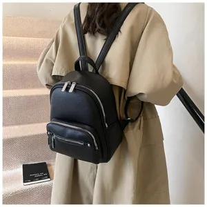 Stylish black leather backpack for women, casual daily daypack with secure zip pockets.