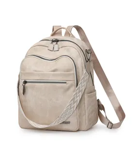 Detail view of multi-functional casual women backpack, oxford cloth, large capacity, beige.