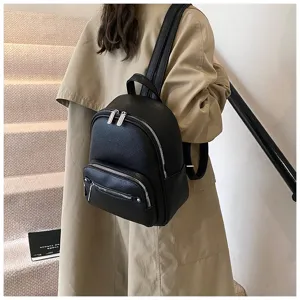 Black leather backpack casual fashion women daypack soft PU leather daily travel school bag