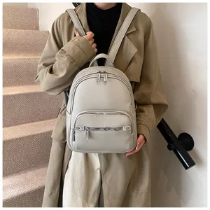 Stylish casual women soft leather backpack with multiple zipper pockets for daily use.