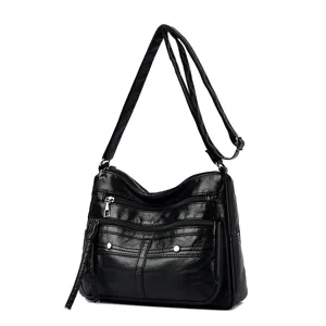 Women Soft PU Leather Crossbody Bag Casual Multi-Pocket Shoulder Bag Waterproof Wear-Resistant Urban Minimalist Daily Handbag