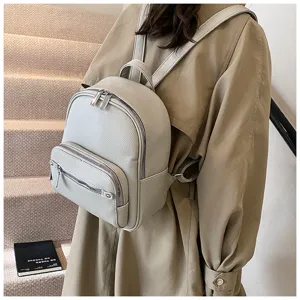 Women soft leather backpack casual minimalist school bag stylish daypack fashion travel purse