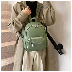 Stylish green leather backpack for women soft daily casual school travel daypack bag