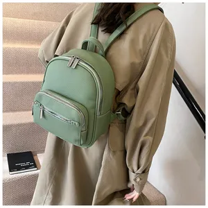 Women fashion casual green leather backpack daily stylish travel lightweight school bag