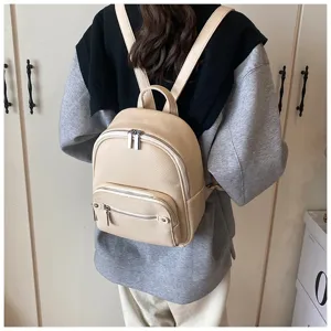 Women soft leather backpack casual stylish daypack adjustable straps back view detail shot