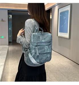 Korean vintage soft leather backpack for women with stylish tassel and wide shoulder travel bag