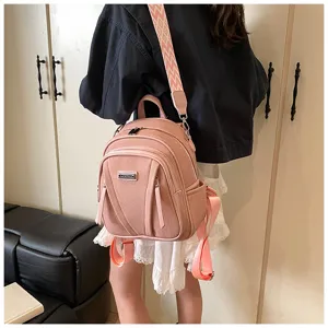 Women fashion leather backpack casual solid color multi pocket stylish school day bag