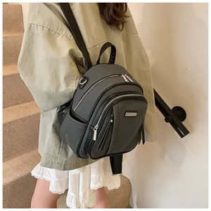Women leather backpack casual large capacity daypack stylish solid color travel bag