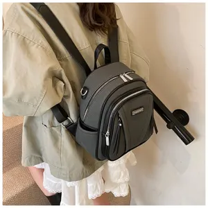 Women's fashion leather backpack casual large capacity daily travel school bag grey