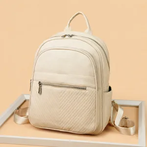 Sac à dos minimaliste en cuir beige pour femme sac de voyage quotidien décontracté