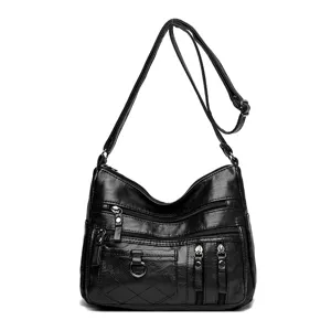 Borsa a Tracolla in Morbida Pelle PU da Donna Moda Borsa a Spalla con Tasche Multiple Casual
