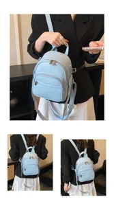 Light blue leather women backpack casual commuter fashion stylish daily use school travel bag chic