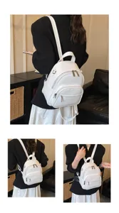 Women white casual leather backpack stylish school bag travel daypack daily detail view