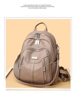 Stylish women faux leather backpack retro travel casual daypack with multiple zipper pockets.