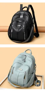 Fashion multi-zipper leather women backpack casual travel school bag variant detail view