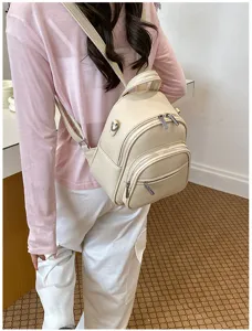 Women casual backpack stylish mini daypack PU leather chic daily commute travel bag cream