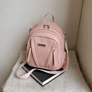 Women leather backpack pink casual stylish large capacity daily travel school book bag