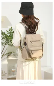 Casual women's backpack stylish multi-compartment travel daypack minimalist beige design